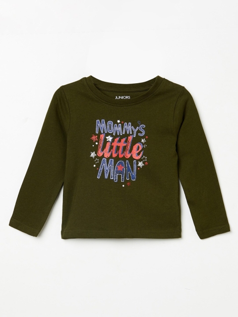 

Juniors by Lifestyle Boys Olive Green & Navy Blue Typography Printed T-shirt