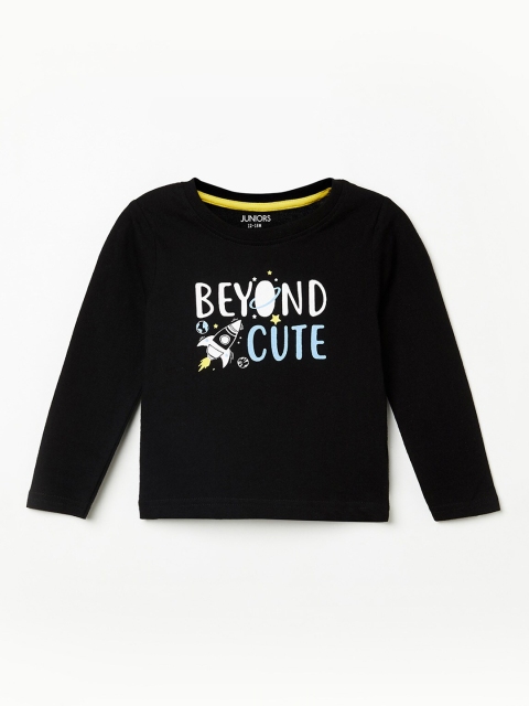 

Juniors by Lifestyle Boys Black Typography Printed Cotton T-shirt
