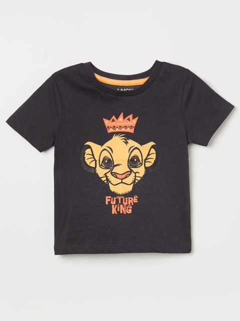 

Juniors by Lifestyle Boys Charcoal Grey & Yellow Lion King Printed Cotton T-shirt