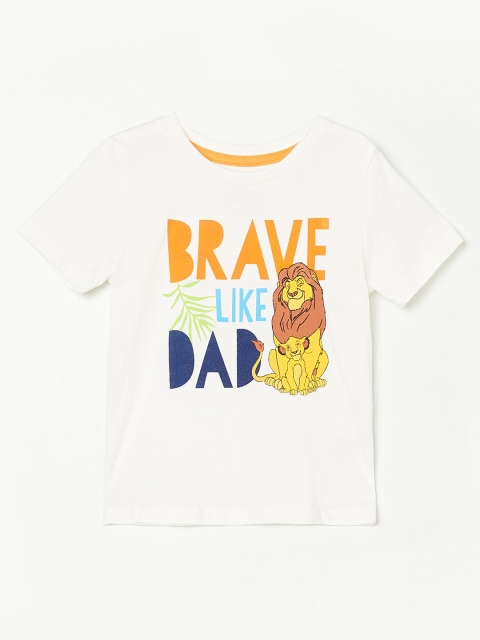 

Juniors by Lifestyle Boys Off White & Yellow Lion King Printed Cotton T-shirt