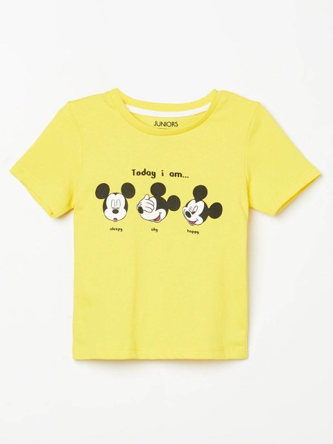 

Juniors by Lifestyle Boys Yellow Mickey Mouse Printed Cotton T-shirt