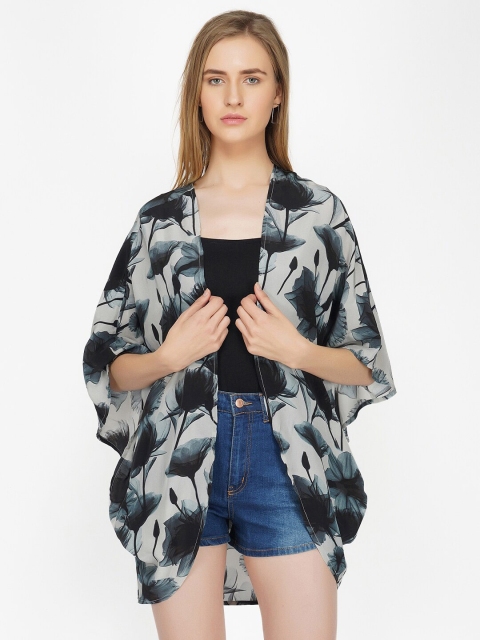 

SHAYE Women Grey & Black Abstract Printed Shrug