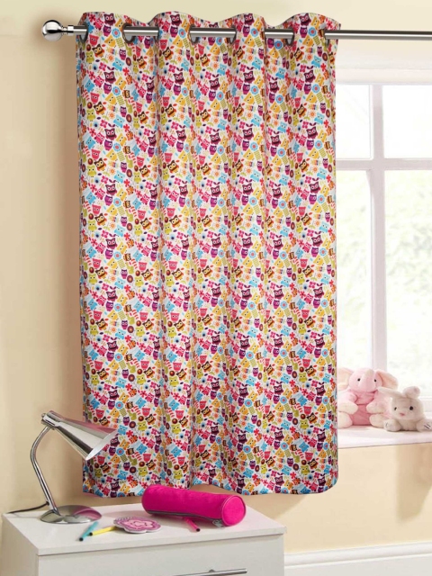 

Lushomes Magenta & Yellow Owl Printed Blackout Window Curtain