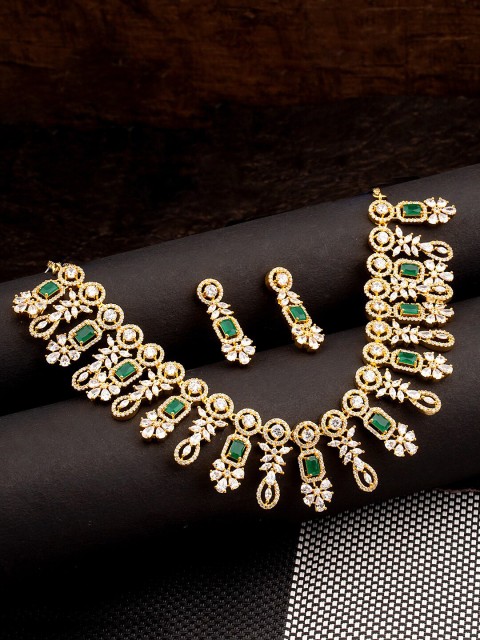 

Studio Voylla Gold-Toned & Green Brass Antique Jewellery Set
