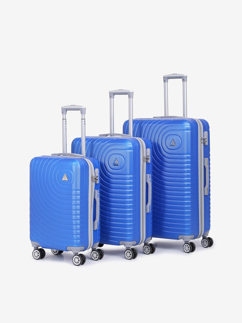 

Teakwood Leathers Set of 3 Blue Textured Hard-Sided Trolley Suitcase