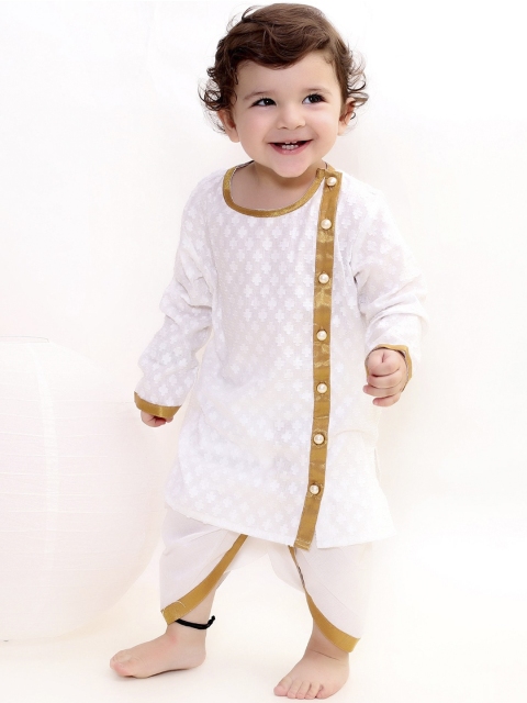 

Little Bansi Boys White Ethnic Motifs Kurta