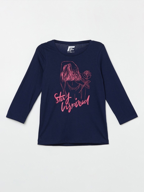 

Fame Forever by Lifestyle Navy Blue & Pink Pure Cotton Regular Top