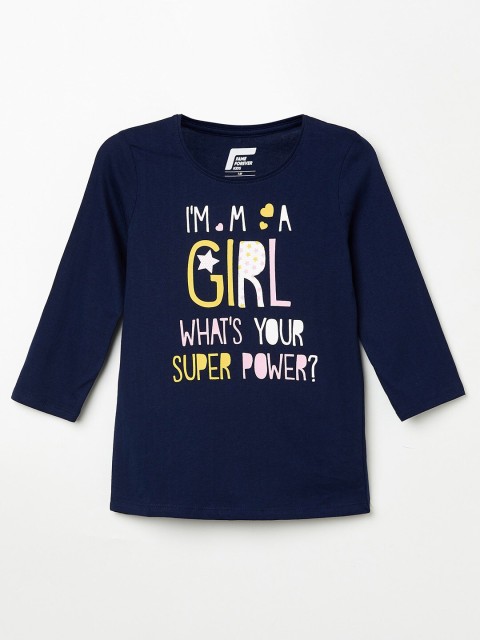 

Fame Forever by Lifestyle Navy Blue Cotton Regular Top