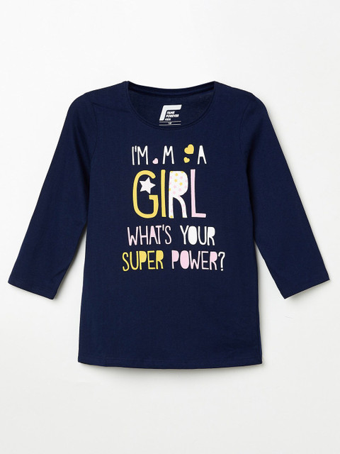 

Fame Forever by Lifestyle Navy Blue Pure Cotton Regular Top