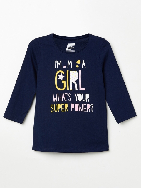 

Fame Forever by Lifestyle Navy Blue Cotton Regular Top