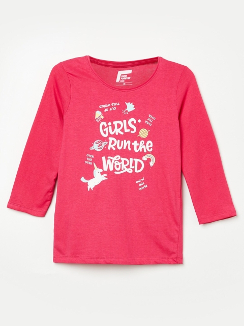 

Fame Forever by Lifestyle Fuchsia & White Pure Cotton Regular Top