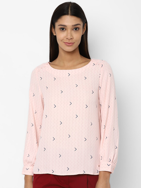 

Allen Solly Woman Pink & Navy Blue Geometric Printed Top