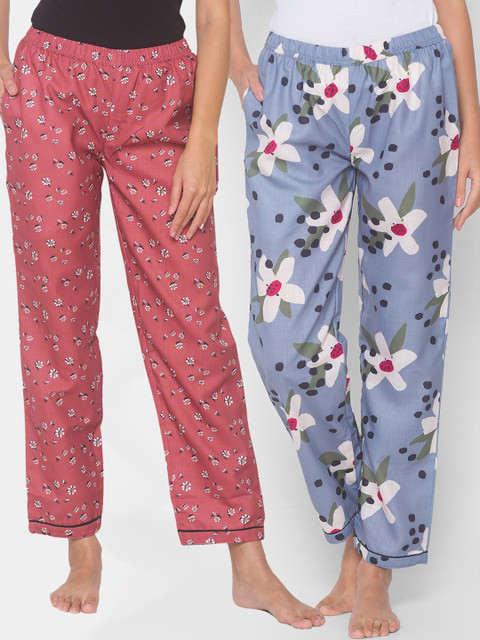 

FashionRack Women Pack of 2 Brown & Grey Printed Lounge Pants