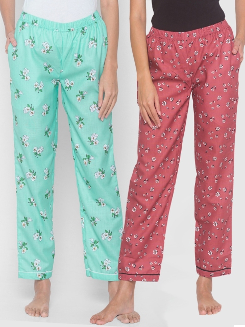 

FashionRack Women Pack of 2 Turquoise Blue & Brown Printed Lounge Pants
