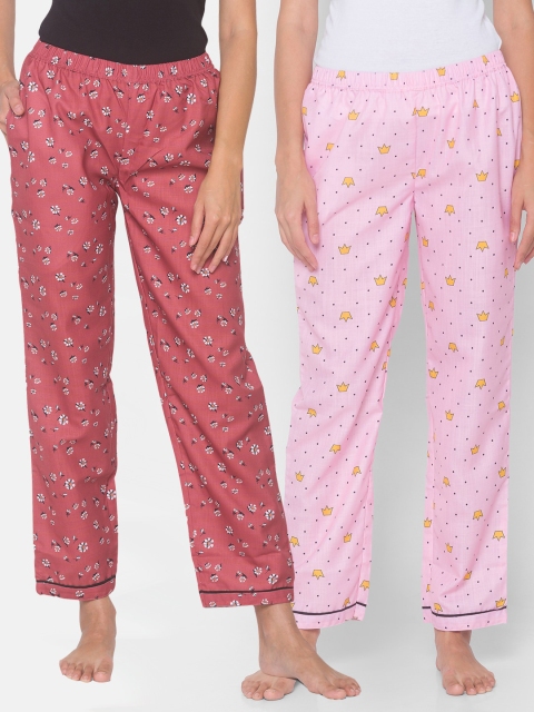 

FashionRack Women Brown & Pink Pack of 2 Cotton Printed Pyjamas