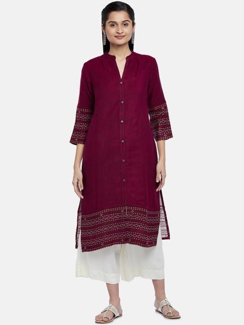 

RANGMANCH BY PANTALOONS Women Fuchsia Thread Work Acrylic Blend Kurta