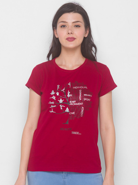 

ZOLA Women Maroon Printed T-shirt