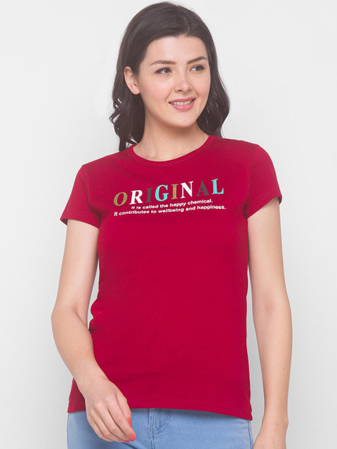 

ZOLA Women Maroon & White Typography Printed Cotton T-shirt