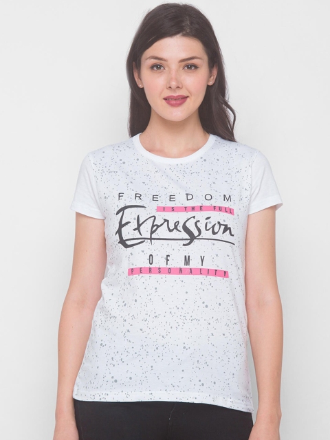 

ZOLA Women White Printed Cotton T-shirt