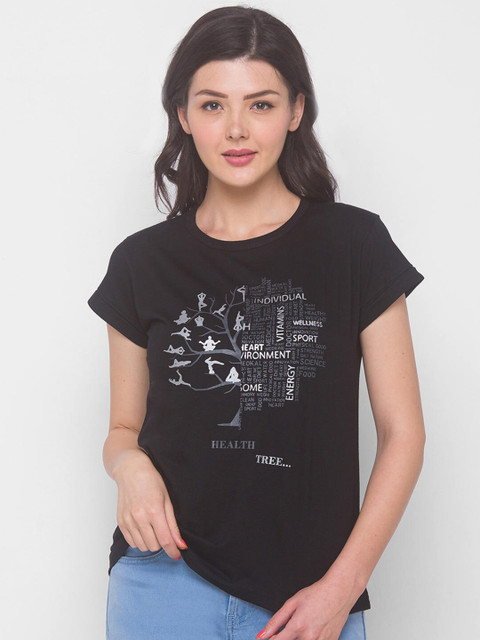

ZOLA Women Black Typography Printed T-shirt
