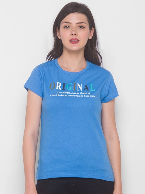 

ZOLA Women Blue Typography Printed T-shirt