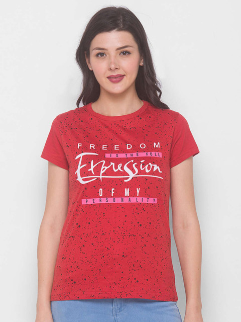 

ZOLA Women Red & White Typography Printed T-shirt