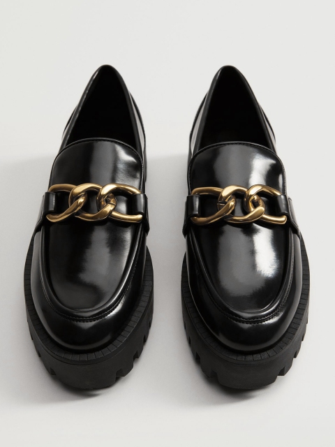 

MANGO Women Black Solid Flatform Loafers