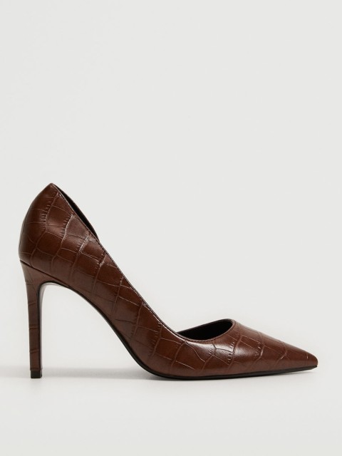 

MANGO Coffee Brown Croc Textured Stiletto Pumps