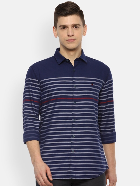 

Louis Philippe Sport Men Navy Blue Horizontal Stripes Opaque Striped Casual Shirt