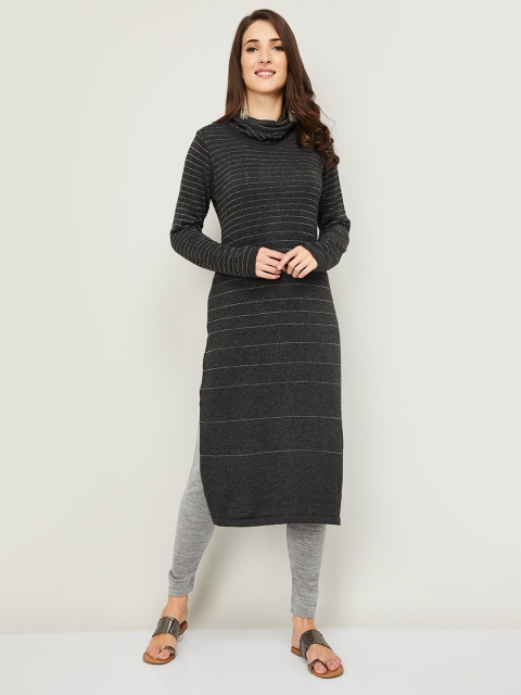 

Colour Me by Melange Charcoal & White Cowl Neck Striped Tunic