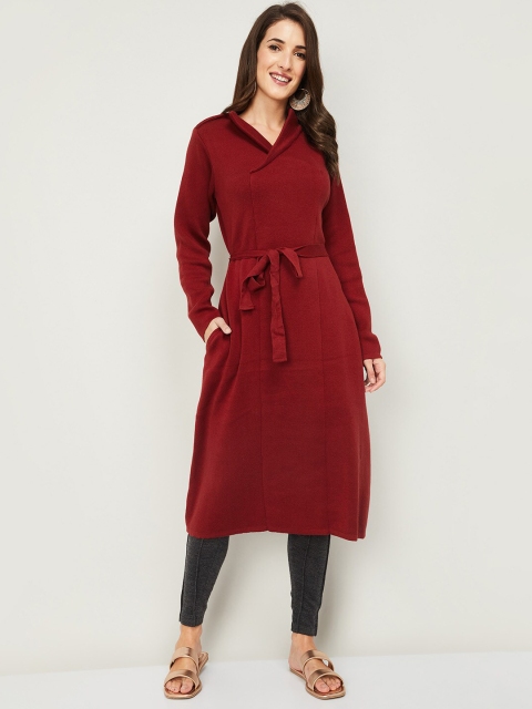 

Colour Me by Melange Maroon Acrylic Wrap Tunic