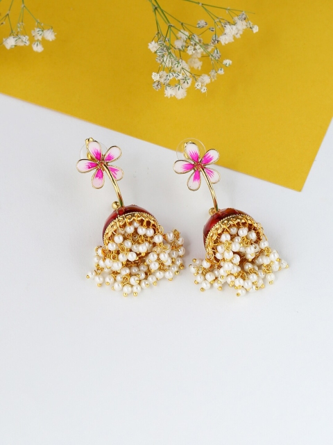 

VIRAASI Red & Gold-Toned Meenakari Contemporary Jhumkas