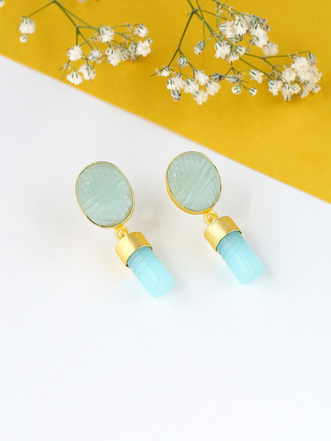 

VIRAASI Gold-Toned & Turquoise Blue Geometric Drop Earrings