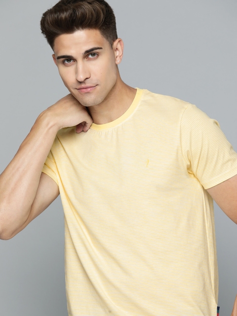 

Indian Terrain Men Yellow & White Striped Pure Cotton T-shirt