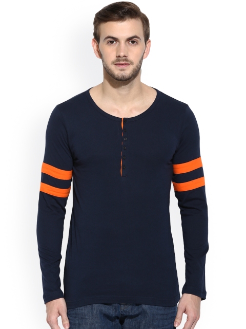 

Rigo Men Navy Blue Solid Henley Neck T-Shirt