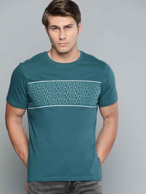 

Indian Terrain Men Teal Blue Printed Pure Cotton T-shirt