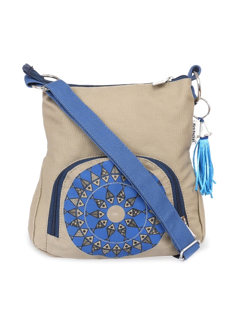 

Pick Pocket Beige & Blue Printed Sling Bag