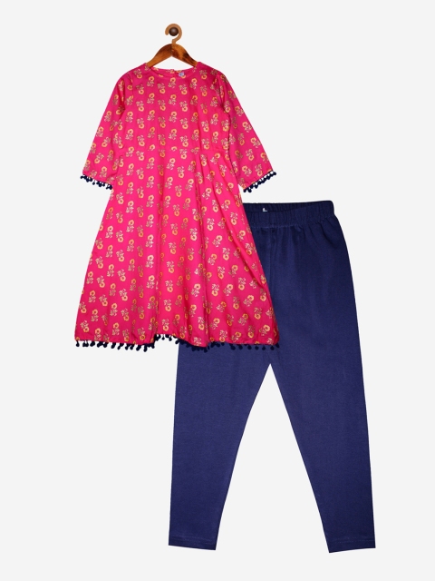 

KiddoPanti Girls Fuchsia Ethnic Motifs Printed Regular Kurta with Pyjamas