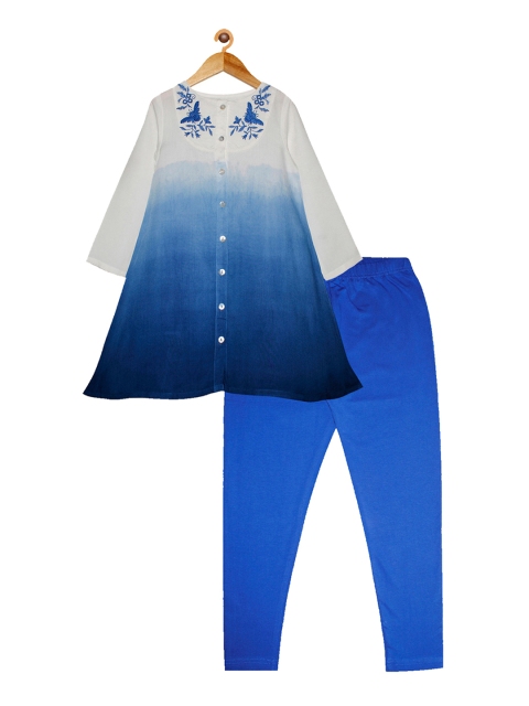 

KiddoPanti Girls Blue Dyed Regular Kurta with Trousers
