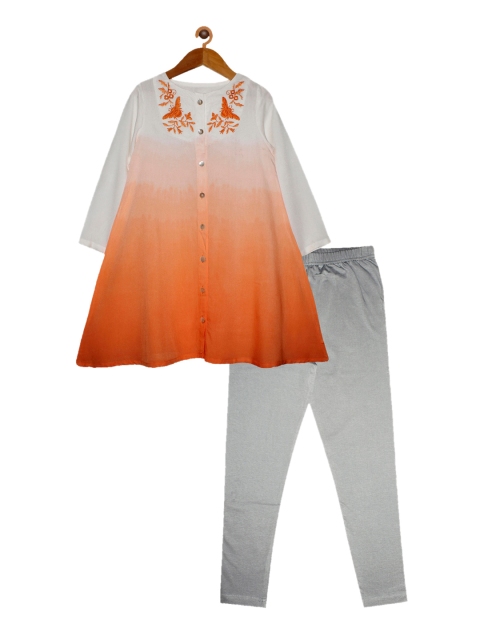 

KiddoPanti Girls Orange Ethnic Motifs Regular Kurti with Pyjamas