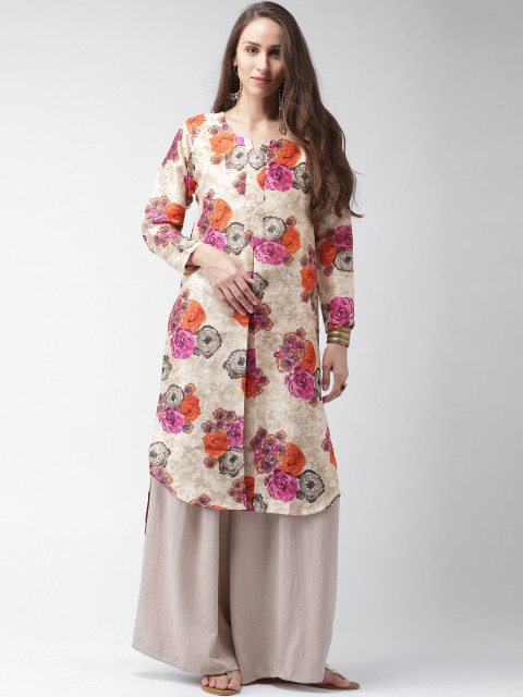 

GERUA Women Beige Floral Printed Pathani Kurta