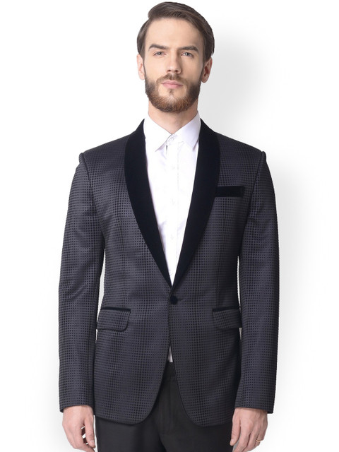 

Alvin Kelly Black Printed Single-Breasted Formal Blazer