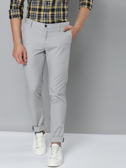

Indian Terrain Men Grey Self-Checked Slim Fit Chinos