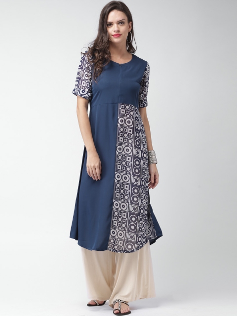 

GERUA Women Teal Blue Printed A-Line Kurta