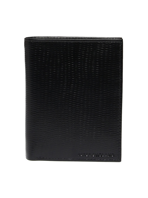 Peter England Men Black Textured Leather Wallet available at myntra for Rs.599