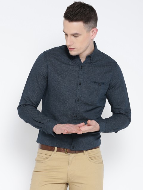 

United Colors of Benetton Men Navy Printed Casual Shirt, Navy blue