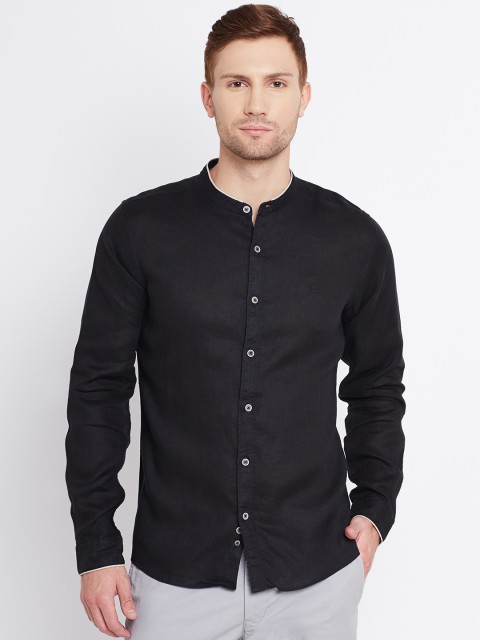 

United Colors of Benetton Men Black Solid Linen Casual Shirt