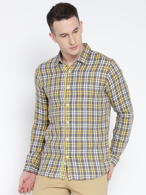 

United Colors of Benetton Men Taupe & Yellow Regular Fit Checked Casual Shirt