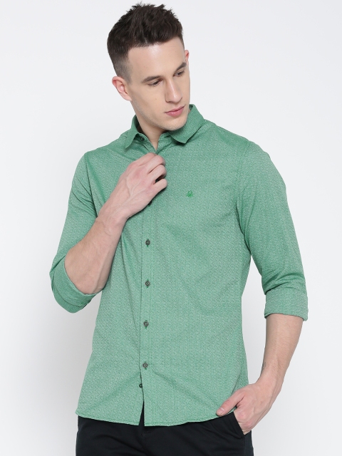 

United Colors of Benetton Men Green Self-Design Casual Shirt