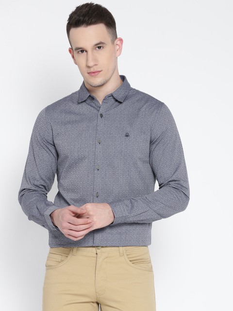 

United Colors of Benetton Men Blue Self-Design Casual Shirt